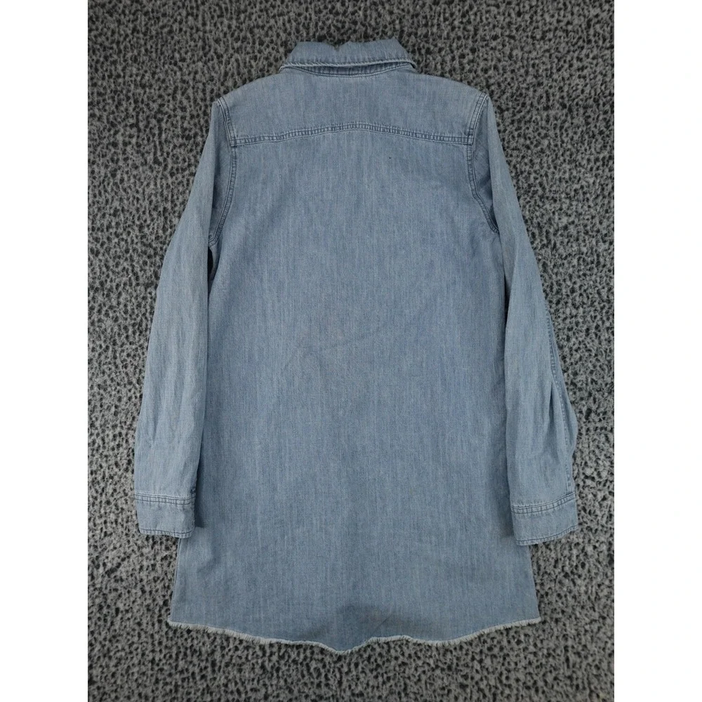 Roxy Shirt Dress Womens Medium Light‎ Blue Good Raw Hem Denim Long Sleeve